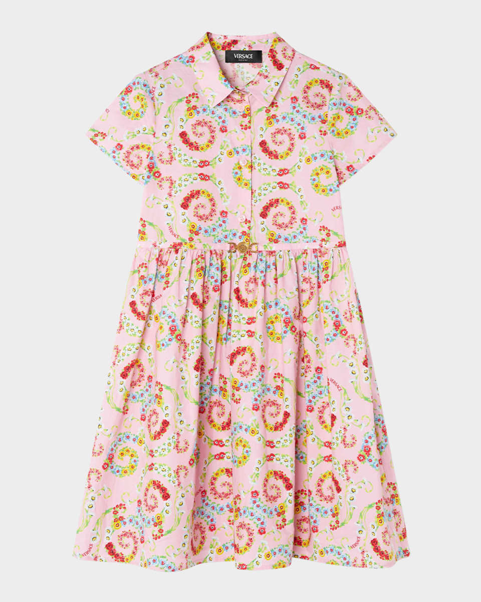 Girl's Barocco Floral-Print Dress, Size 6-14
